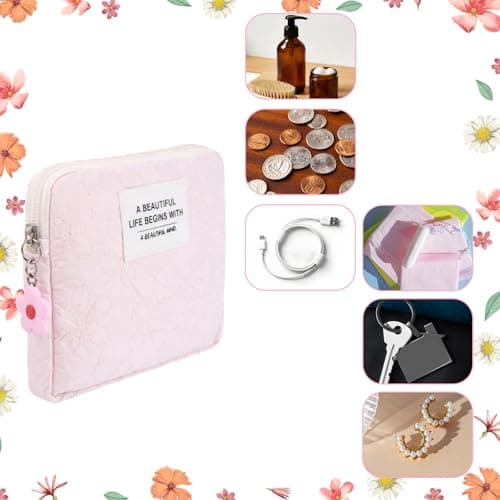 Pink Mini Makeup Bag, Cute Floral Print Pattern Emergency Kit Bag for Girls — view 5