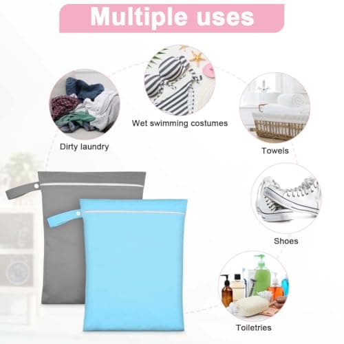 AOOSA 2PCS Wet Bags for Baby Items Travel Beach Swimming Camping(Gray&Blue) — view 5