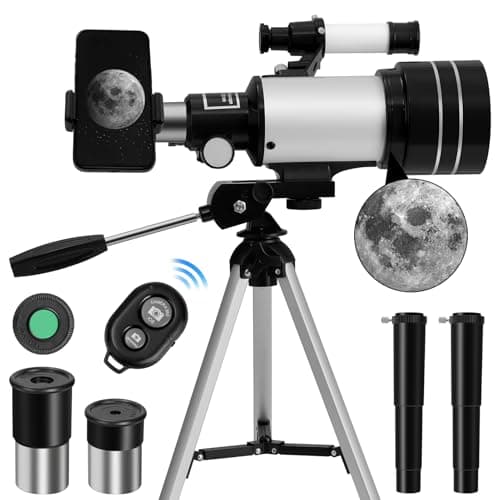papasbox Telescopes for Astronomy Adults, 70mm Aperture 300mm Refractor Telescope for Kids & Beginners, Compact and Portable Travel Telescopio with Aluminum Alloy Tripod Finderscope