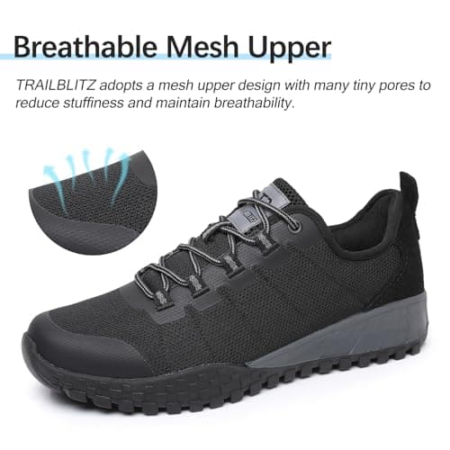 TRAILBLITZ Hiking Shoes Sport Outdoor Walking Shoes Mens Lightweight Breathable Durable Hiking Boots Deep Lugs & EVA Cushioning Woman Man (Black,6) — view 3