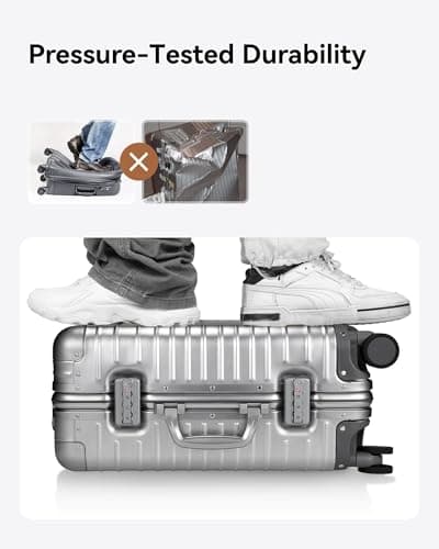 Luggex Aluminium Suitcase, 100% Aluminum Carry on Suitcase, Zipperless Luggage Hardshell Metal Suitcases with 8 Spinner Wheels, TSA Combination Lock (55 x 38 x 23.8 cm, 40L, Silver) — view 3