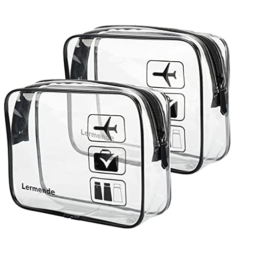 2pcs/Pack Lermende Clear Toiletry Bag TSA Approved Travel Carry On Airport Airline Compliant Bag Quart Sized 3-1-1 Kit Luggage Pouch (Black)