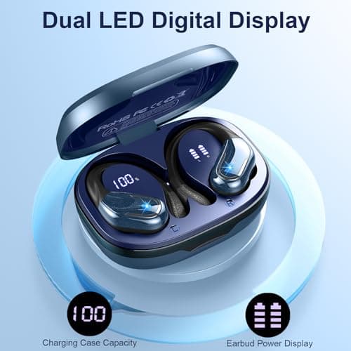 Wireless Earbuds, Ltinist Bluetooth 5.3 Headphones, Wireless Earphones 75H Playtime and HiFi Stereo Sound with Mic, Dual LED Display, IP7 Waterproof in Ear EarHooks, USB-C, Headsets for Sport, Running — view 5