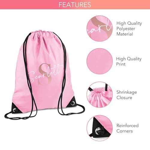 Print Maniacs Personalised Drawstring Bag for Kids Back to School PE Bag, Swim Bag with Name Ideal for Boys, Girls, Toddlers,and Primary School Students Perfect School Bag Pink — view 2