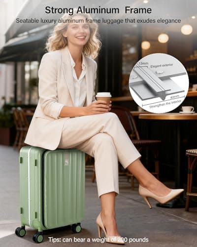 Hanke 16 20 24 26 Inch Carry On Suitcase PC Hardshell Luggage Top Open Aluminum Frame Rolling Suitcases with Wheels Travel Luggage for Womem Men, Bamboo Green, 24 Inch — view 5