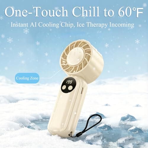 AHOAO Handheld Portable Fan with Ice Cooler, 1-199 Adjustable Speed, Rechargeable Turbo Fan with LED Display, Pocket Small Personal Fan for Summer Outdoor Travel, Summer Gifts for Women and Girls — view 2