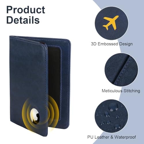 AOOSU Airtag Wallet Passport Holder Cover, PU Leather Passport Cover with RFID Blocking Travel Wallet, Portable Universal Travel Wallets Case Organiser for Money, Boarding Passes, Cards Navy Blue — view 3