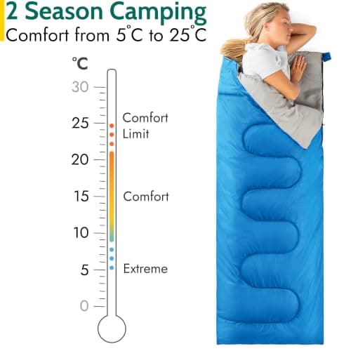 Trail Envelope Sleeping Bag For Adults, Single 2 Season Summer Spring Autumn 200gsm, Outdoor Camping, Lightweight Carry Bag, Storage Pockets, 190cm x 75cm — view 3