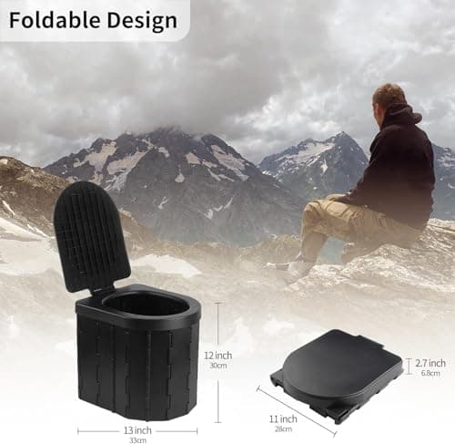 DUOJIN Camping Toilet, Portable Toilet for Adults & Kids, Folding Waterproof Porta Potty for Camping, Car, Bucket, Travel, Outdoor, Hiking, Trips, Boat, Beach, Tent (Black) — view 3
