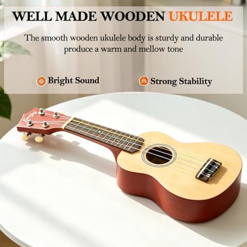 Mhogany Soprano Ukulele Starter Kit - Professional 21 inch w/Case Strap Digital Tuner Aquila Strings (21 inch, Rainbow) — view 5