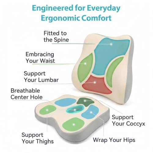 Seat Cushion and Lumbar Support - Memory Foam Chair Cushion and Back Support for Tailbone & Back Pain Relief Ergonomic Coccyx Cushion for Home Office & Wheelchair Car Seat Cushions for Driving, Beige — view 4