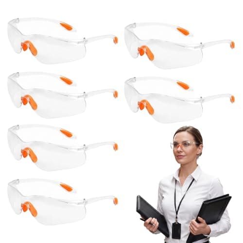 6 Pcs Clear Safety Glasses for Work,Safety Goggles,Eye Protection,Protective Goggle,Anti Fog Saftey Glasses,Anti Scratch Eyewear,Lab Security Eyes Spectacles for Kids & Adult Construction Laboratory