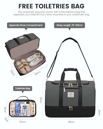 LOVEVOOK Travel Bags for Women, Waterproof Weekend Hospital Overnight Holdall with Toiletry Bag, Gym Yoga Bags with Shoe Compartment & Wet Pocket, Carry On Hand Luggage Bag for Travel Sports — view 2