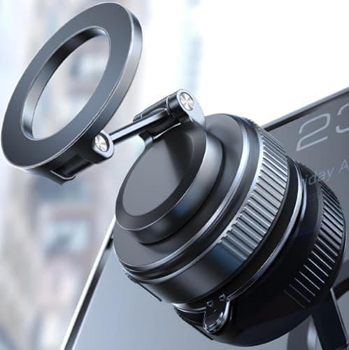 STRONG MAGNETIC Car Phone Holder | POWERFUL NANO Vacuum Suction on Windshield | For iPhone, Samsung, Pixel, Universal ROTATABLE 720° STICKS on Windscreen with Dashboard plate, 3 MAGNET RINGS, PORTABLE