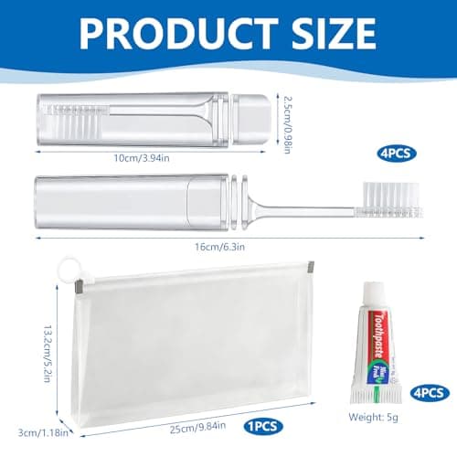 Mini Toothbrush and Toothpaste Set, 4 Foldable Travel Toothbrush with 4 Mini Toothpaste ＆ Storage Bag, Portable Oral Care Kit for Travelling, Camping, Business Trips — view 2