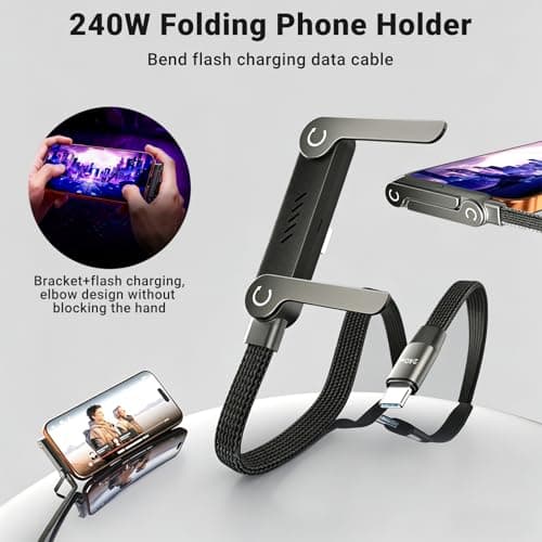 2PCS 2-in-1 Invisible Stand Fast Charging Cable USB C 240W 360° Rotating — view 3