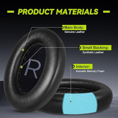 Replacement Ear Pads for Bose NC700 / 700 Noise Cancelling Headphones, Aurivor Lambskin Leather Earpad Covers/Cushion Kit with Plush Memory Foam, Thickened Comfort, Tear-Resistant Seams (Black) — view 2