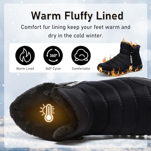Hanani Snow Boots Men Winter Fur Lining Warm Ankle Booties with Zip Mid Calf Boots Thermal Anti-slip Outdoor Walking Hiking Shoes Black — view 2