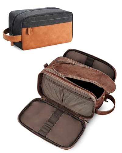 Elviros Travel Toiletry Bag Gift for Men，Mens Toiletries Bag Gifts Set Shaving Dopp Kit Water-Resistant Bathroom Toiletries Organizer PU Leather Cosmetic Bags 2 Piece Dark Brown