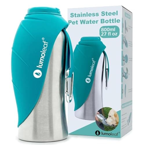LumoLeaf Portable Dog Water Bottles 800ml, Stainless Steel Pet Travel Water Bottle Dispenser for Walking, Hiking and Outdoor, Portable Water Bowl for Large Dogs (Blue)