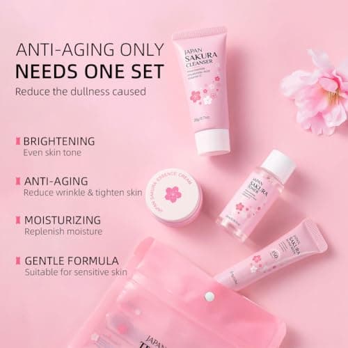 Wenrny Sakura Travel Skincare Set for Teenage Girls,4 Pcs/Set Sakura Skin Care Set With Cleanser, Toner,Face Cream and Sunscreen,Travel Essentials for Women-Cleansing,Hydrating and Sun Protection — view 5