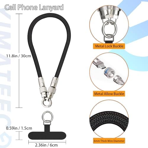YIMATEECO Cell Phone Lanyard Built-in USB C to USB C Charging Cable, 2 in 1 Phone Wrist Strap Support 65W Fast Charging & Data Transfer, Anti Theft Strap for Travel/Commuting (Couple's Set, 2Pcs) — view 2