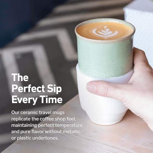 NOVA CERAMICS Travel Mug On The Go Coffee Tumbler Microwave & Dishwasher Safe Green Tumbler - Gifts for Women Men Him Her 475ml Sage — view 4