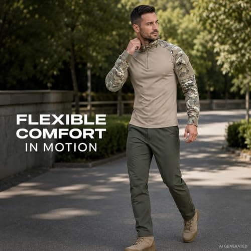 Men's Tactical Combat Shirt Quarter Zip Camo Top for Outdoor Training (E,S) — view 4