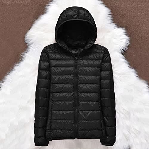 Womens Winter Lightweight Puffer Jacket with Hood Warm Short Packable Women Quilted Jacket Transitional Padded Down Jacket for Ladies Lined for Hiking Travel Plus Size Thin Jacket Down Black — view 3