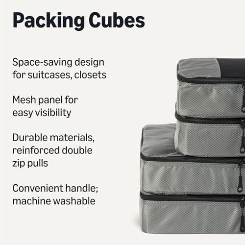 Amazon Essentials 4-Piece Packing Cubes Travel Accessories Set, Luggage Organiser with Double Zip, Mesh Top, 100% Polyester, 2 Large and 2 Medium, Grey (Previously Amazon Basics) — view 2