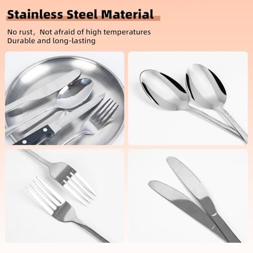 14 Pcs camping plate set,camping plates and bowls set for 2,stainless camping cutlery,Including portable cutlery bag- Ideal for road trips, picnics, and camping adventures,reusable — view 3