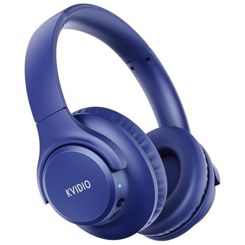 KVIDIO Bluetooth Headphones Over Ear, 65 Hours Playtime Wireless Headphones with Microphone, Foldable Lightweight Headset with Deep Bass,HiFi Stereo Sound for Travel Work PC Cellphone (Blue)