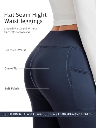 TMEOG Womens Fleece Lined Leggings with Pockets Navy,M — view 4
