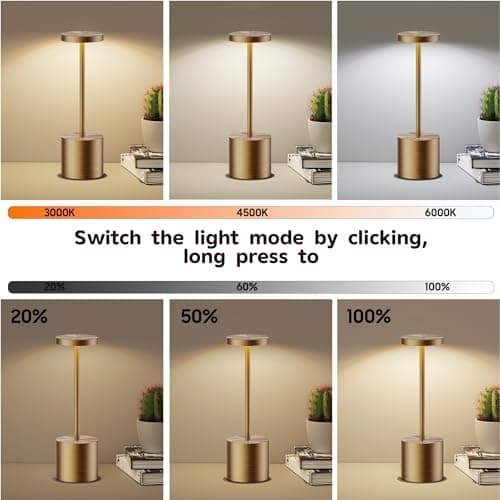 SLSMD 2 Pack Cordless Table Lamp IP54 Battery Operated Desk Lights 5000mAh Rechargeable Aluminum Metal Night Light 3 Color & Stepless Dimming Lamps Portable LED Lamps (2 Pack Titanium) — view 4