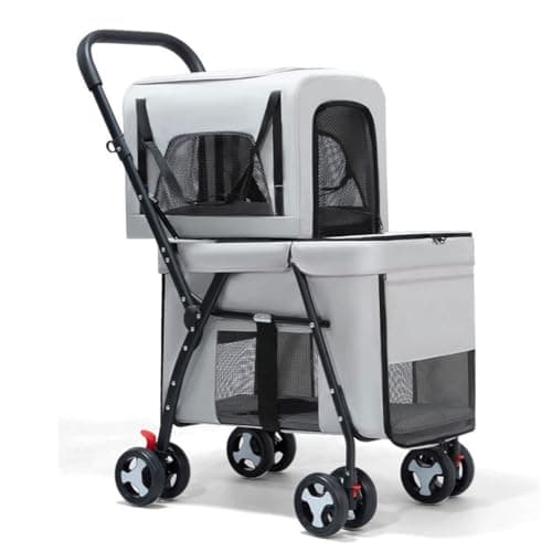 Double Pet Stroller for Small/Mum Dogs & Cats - Foldable Travel Stroller with Mesh, Detachable, Sun ES & STO ket - Perfect for Pet Owners
