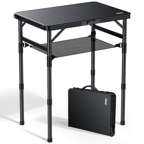 Anbte 2ft Small Folding Camping Table, Waterproof Plastic Tabletop, 58x40cm