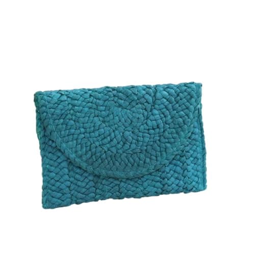 Gyios Straw Shoulder Bag Turquoise Thick‑knit Raffia Envelope Clutch Bag, Fold‑over Hand‑held Purse For Beach Vacation Evening Parties-khaki — view 2