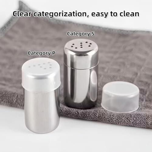 2 PCS Camping Salt and Pepper Shakers Set, Stain/Less Steel Mini Spice & Seasoning Shaker Pots with Clear Lid, Lightweight Leakproof Travel Condiment Set for Kitchen, BBQ, Hiking Outdoors — view 3