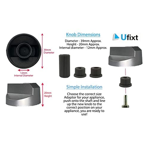 Ufixt Universal Cooker Control Knobs | 8 Pack Silver Oven Dial Kit | Includes 24 Adaptors for All Shaft Sizes | Compatible with Hotpoint Beko — view 6