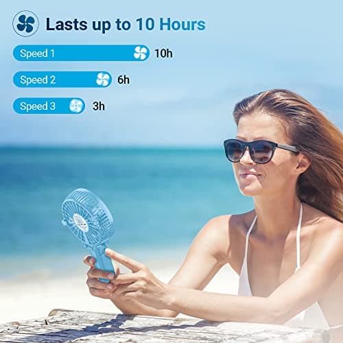 Funme Mini Handheld Fan USB Electric Portable Fan Outdoor Rechargeable Personal Fan Battery Powered 180° 3 Speeds Foldable Desk Fan Cooling for Desktop School Office Home Travel Camping - Blue — view 3