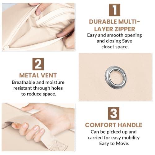 3 Pcs Large Space Saving Self Compression Storage Bag, Duvet Storage Bag, Storage Bags with Handles & 3-Layer Zipper, Large Capacity Clothes Boxes for Bedding, Clothes, Duvets, Pillows (52x42x30cm) — view 4