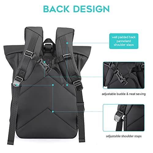 BANGE carry on Backpack roll top Laptop Backpack Waterproof for Men and Women travel Backpack Cabin Size for Airplanes(gray) — view 3