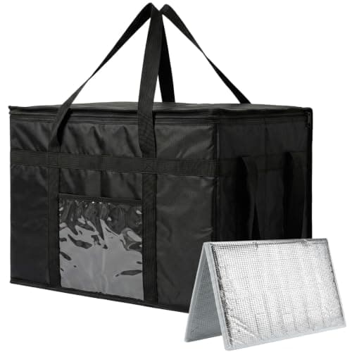 70L Insulated Thermal Bag for Food Delivery – Extra Large Cooler Bag, Heavy Duty Foldable Cool Bag for Grocery Shopping, Picnic & Commercial Use (1, Black-70l)