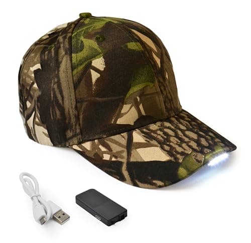 UltraKey Hands Free LED Baseball Cap Light Glow Bright Women Men Sport Hat Dark for Outdoor Jogging Breathable Snapback Hats Hip Hop Party Holiday Rechargeable Camo