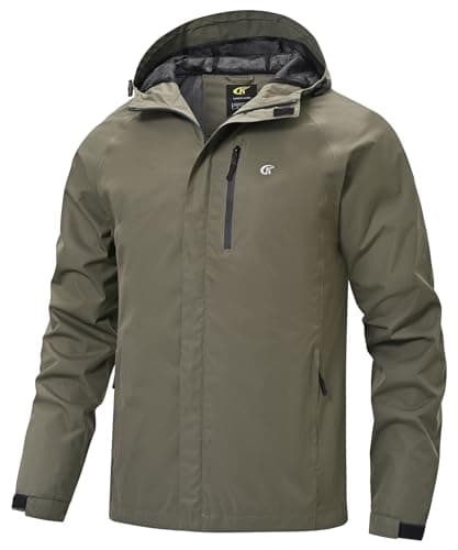 Huayuzh Mens Waterproof Jackets Men's Outdoor Rain Jacket Lightweight Coat Packable Windproof Softshell Hiking Fishing Army Green 2XL