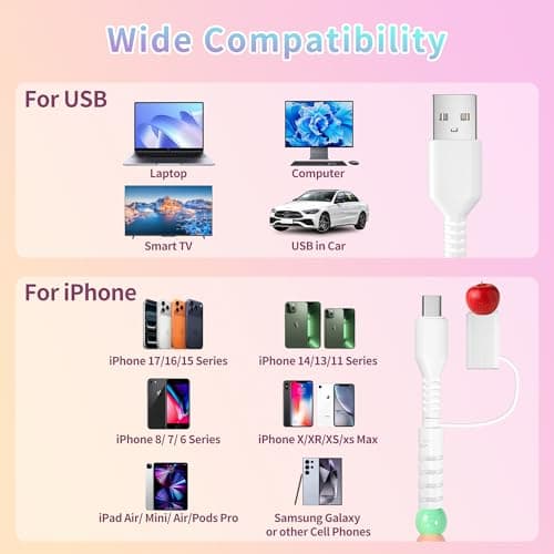 Coolden Multi Charger Cable 2 in 1 USB to USB C Cable for iPhone Charger Cables Fast Charge 60W 3.3FT Girls Cute Beaded Phone Charger Cables for iPhone 17 16 15 14 13, Galaxy S25 S24, iPad-Colorful — view 2