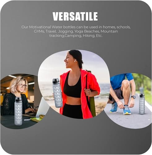 Roe Tenpo Water Bottle 1L, Sports Water Bottle with Time Markings, BPA-Free, Leak-Proof Drinks Bottle, Perfect for Running, Cycling, Gym, Yoga, Camping and Outdoor Activities, Grey — view 5