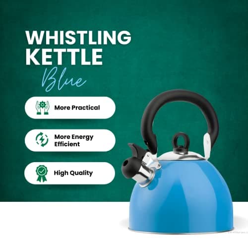 Premium Stainless Steel Whistling Kettle | 10 Colors | Stove top | Non-Drip Pouring Spout | Cool Touch Handle | Whistling Spout | 2.5L Capacity (Blue) — view 2