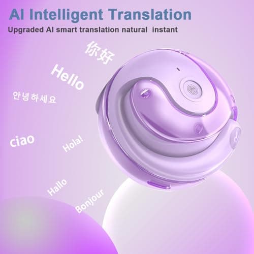 OWS AI Language Translator Earbuds Real Time, Supports 144 Languages, Earphone 3-in-1 Accents，Headphones Language Earbud Translators Bluetooth & APP for Travel, Business, and Learning（Purple） — view 2