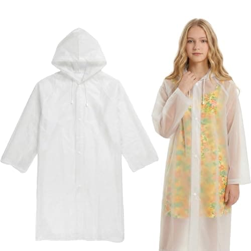 Geukmun 2 Pack Rain Poncho for Kids, Eva Waterproof Ponchos for Boys Girls, Reusable Rain Coats with Hood Buttons for School, Travel, Outdoor Activities (White)